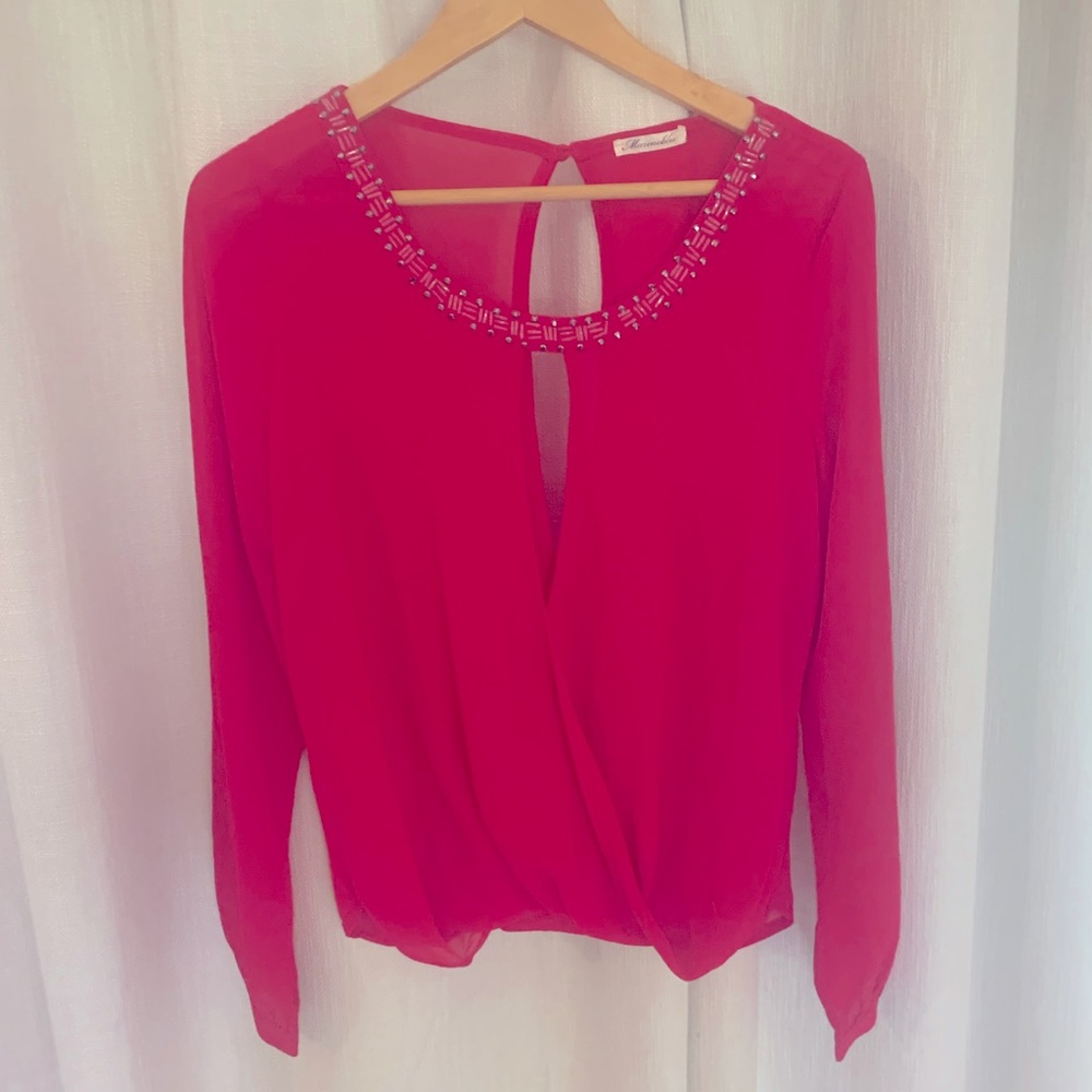 Bright pink beaded Marineblu long sleeve blouse